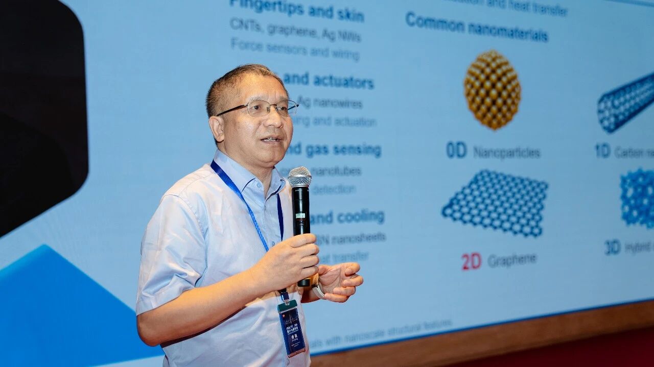 A speaker presents nanomaterial innovations for humanoid robots